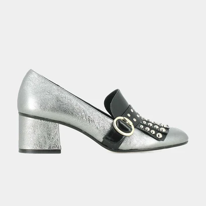 Mocassins à pattes frangées et cabochons acier/noir