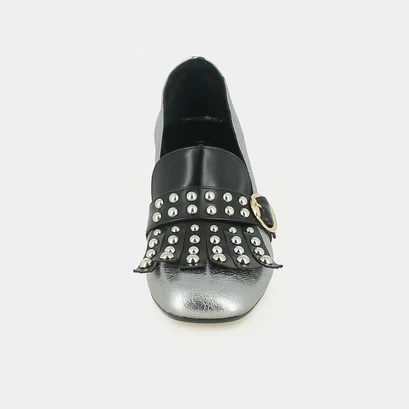Mocassins à pattes frangées et cabochons acier/noir