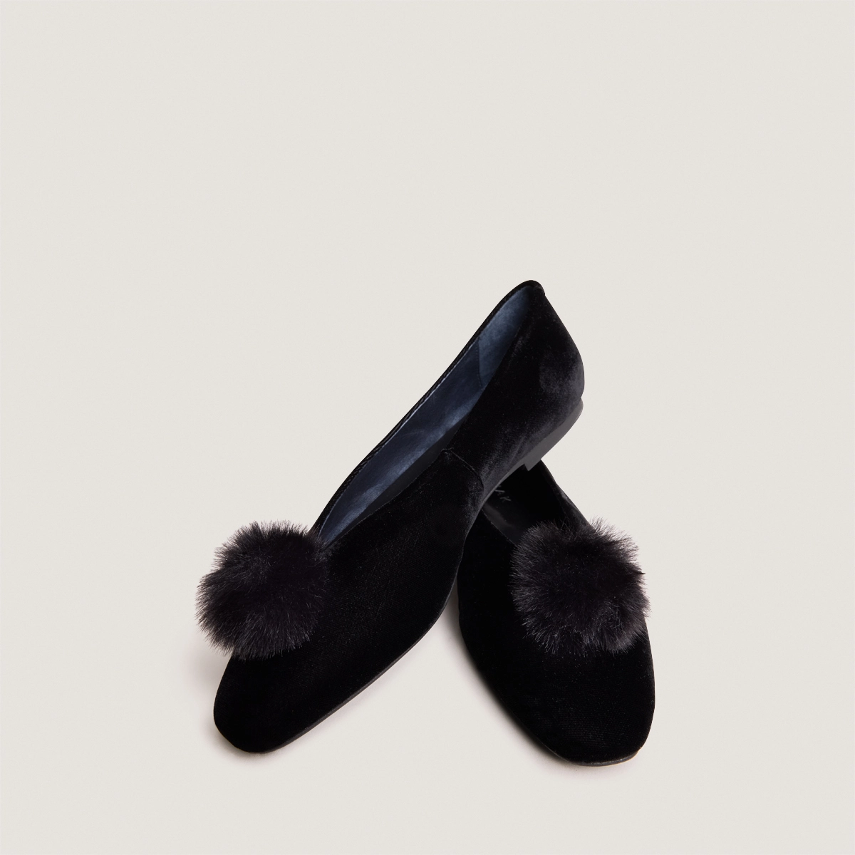 Ballerines &agrave; pompons en velours noir | DIZON | Jonak