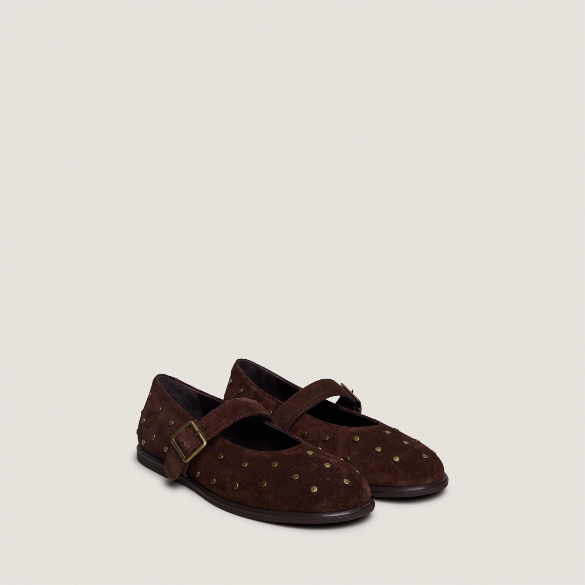 Ballerines à boucles et à rivets en croûte marron | JOLIE | Jonak