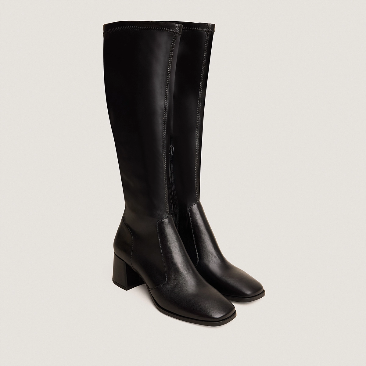 Bottes à talons en cuir noir et stretch noir | AUGUSTA | Jonak
