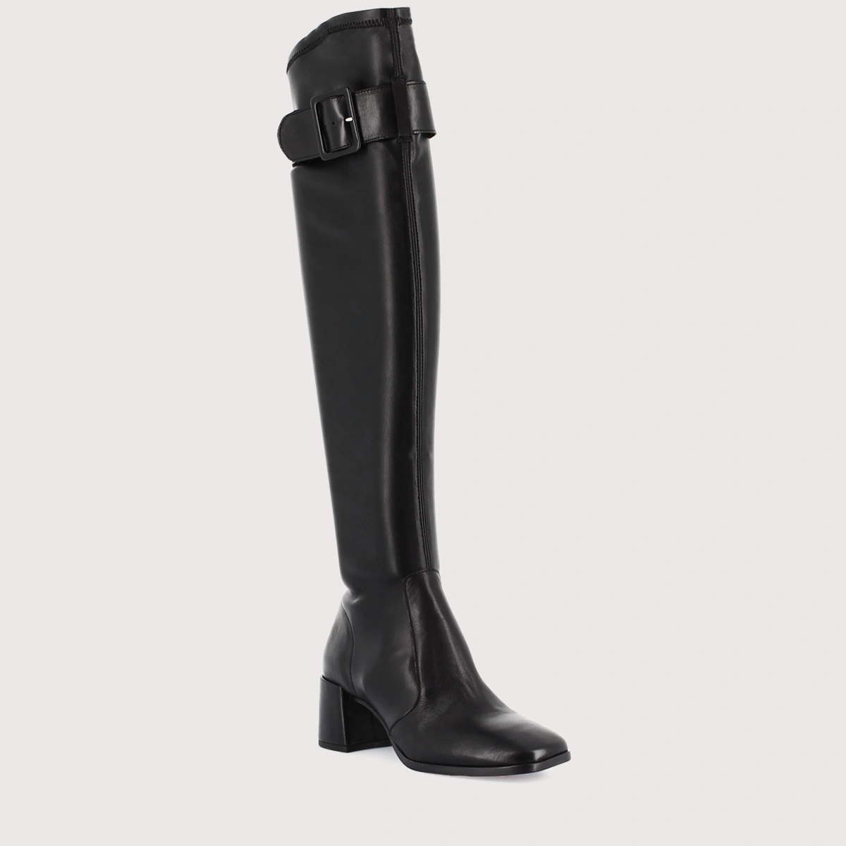Bottes &agrave; talons et boucles en cuir noir et stretch noir | AUGUSTINE | Jonak
