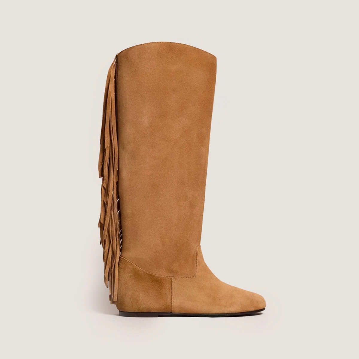 Bottes à franges et bouts ronds en croûte beige foncé | DALILA | Jonak