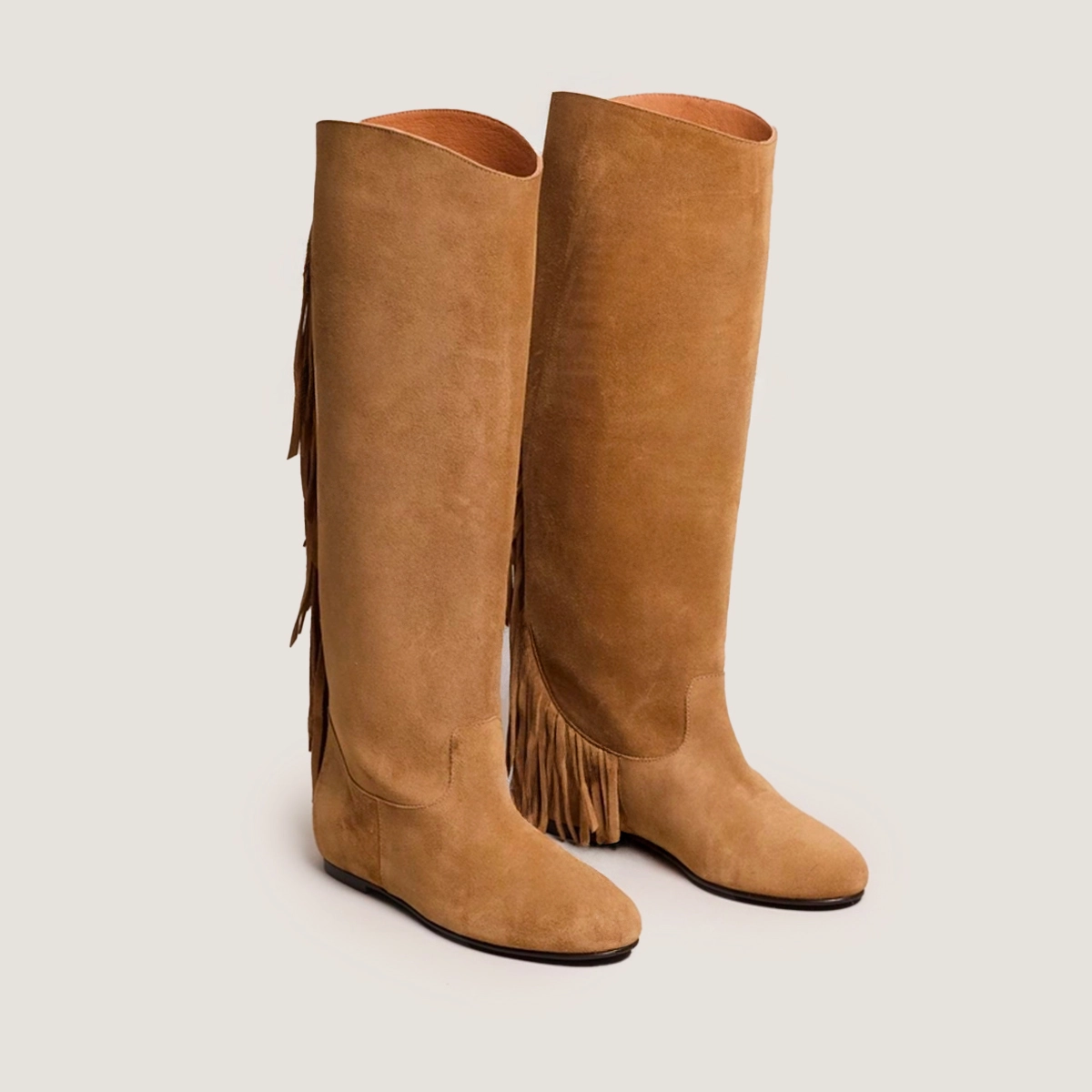 Bottes à franges et bouts ronds en croûte beige foncé | DALILA | Jonak