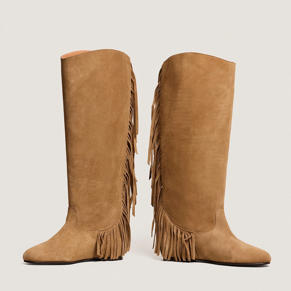 Bottes à franges et bouts ronds en croûte beige foncé | DALILA | Jonak