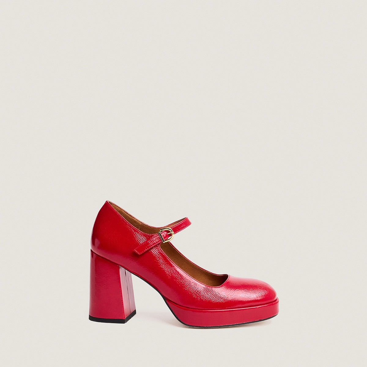 Babies à plateformes et bouts arrondis en vernis plissé rouge berry | VERITOX | Jonak
