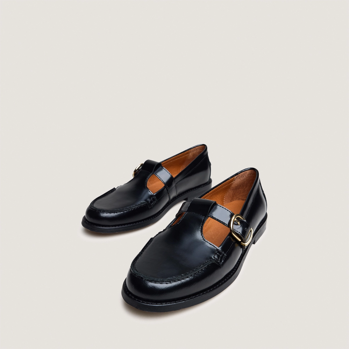 Mocassins à boucles ajustables en cuir glacé noir | ARMANCE | Jonak