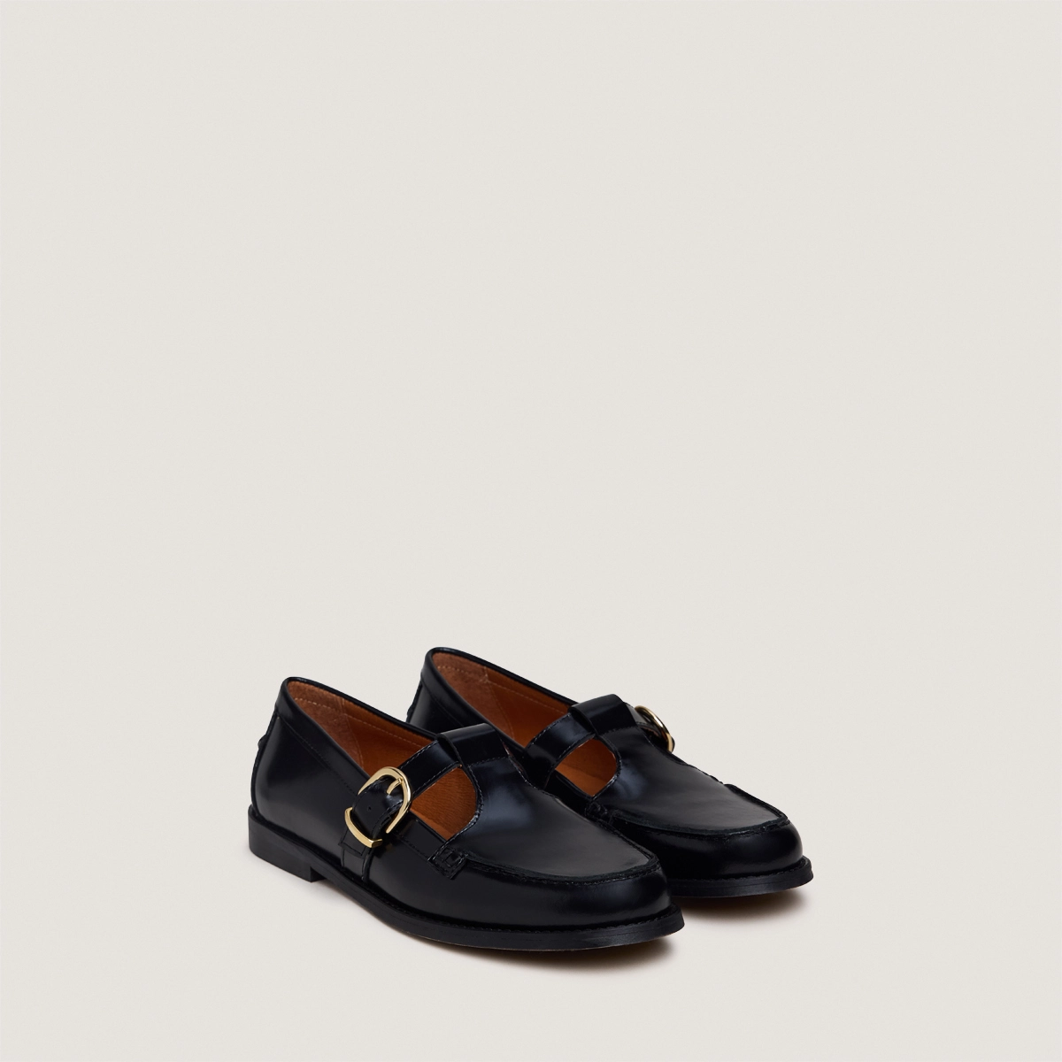 Mocassins à boucles ajustables en cuir glacé noir | ARMANCE | Jonak