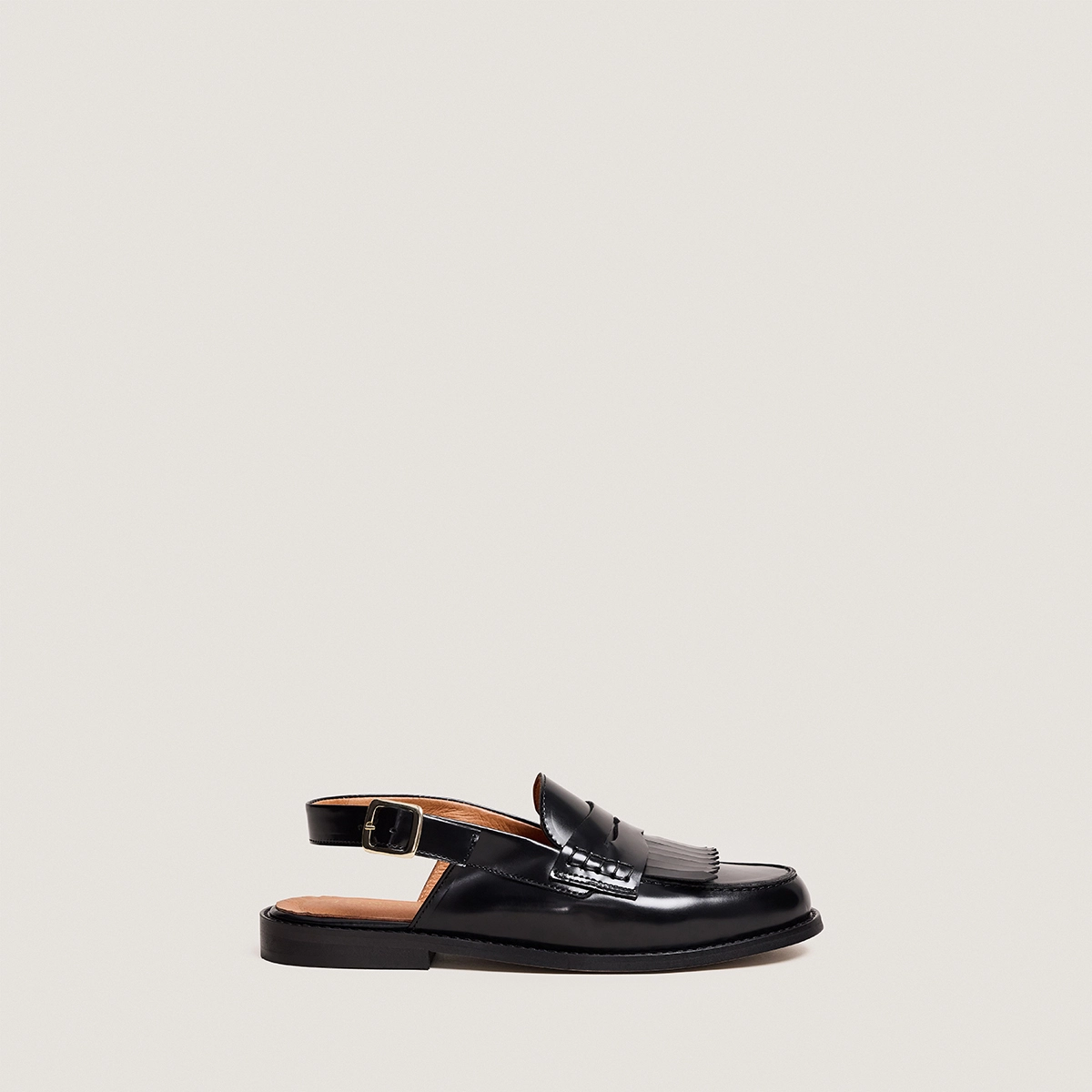 Mocassins à bouts arrières ouverts en cuir glacé noir | AUDELLE | Jonak