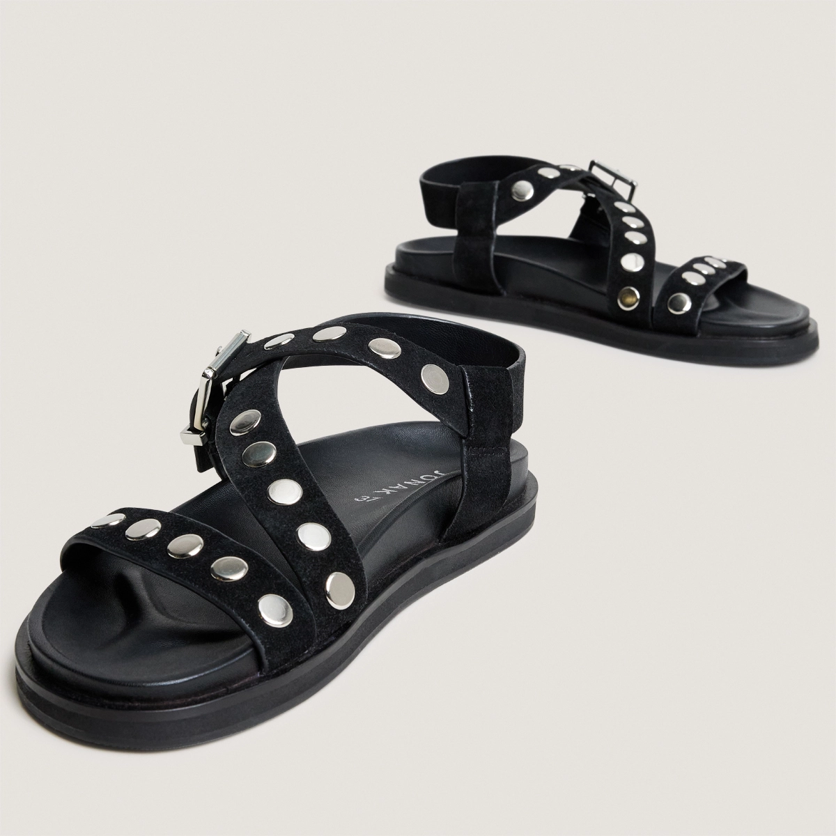 Sandales &agrave; brides larges et clous en cro&ucirc;te noire | WIZARD | Jonak