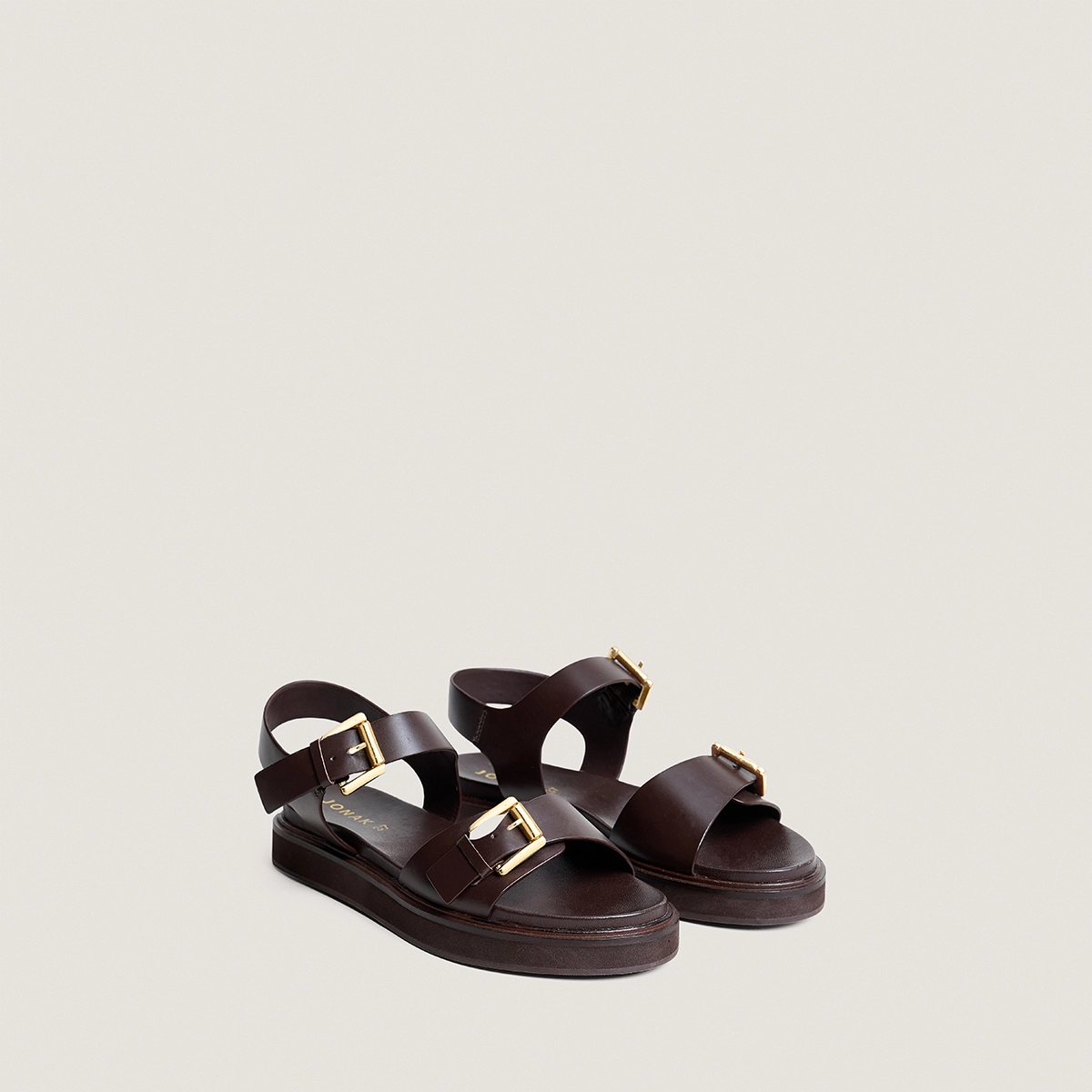 Sandales à doubles lanières en cuir marron foncé | WAF | Jonak
