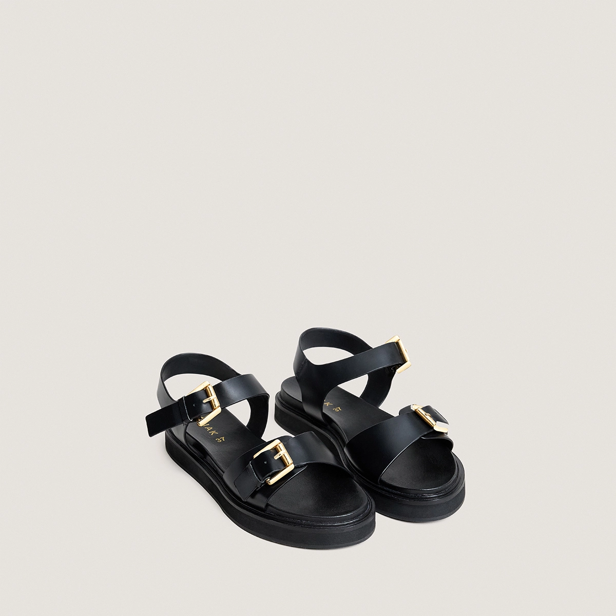 Sandales à doubles lanières en cuir noir | WAF | Jonak