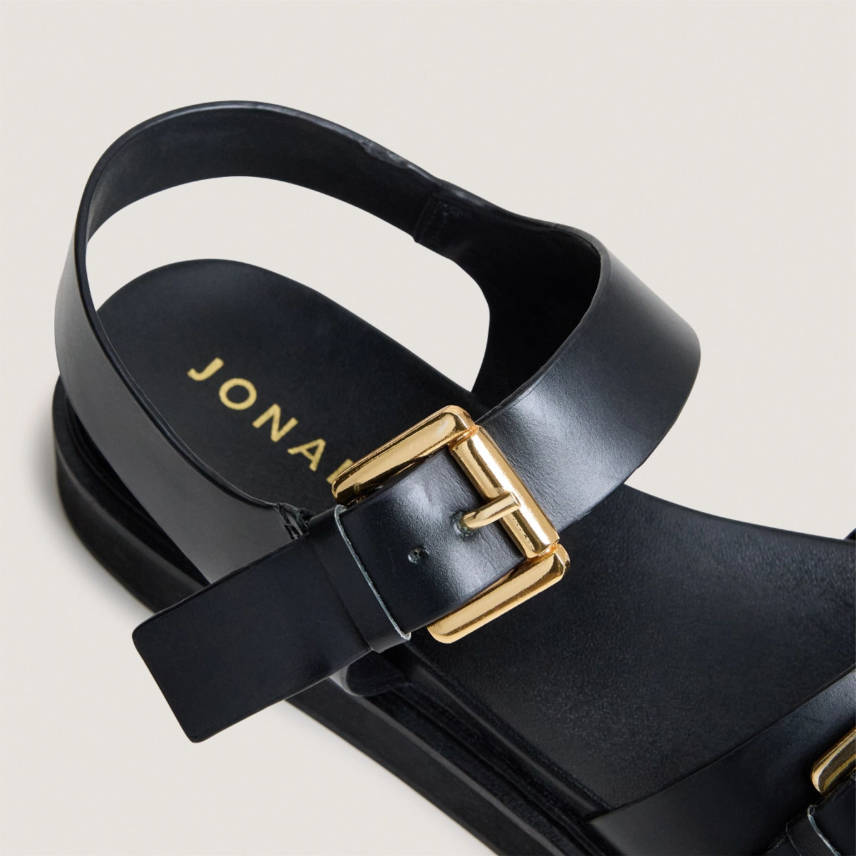 Sandales à doubles lanières en cuir noir | WAF | Jonak