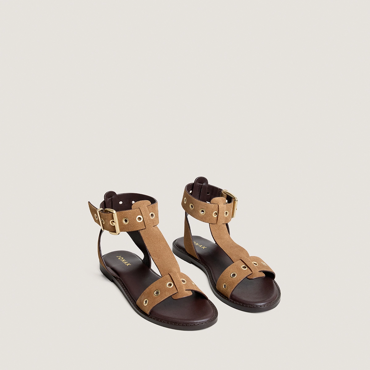 Sandales structur&eacute;es &agrave; brides chevilles en cro&ucirc;te taupe | WIZZ | Jonak