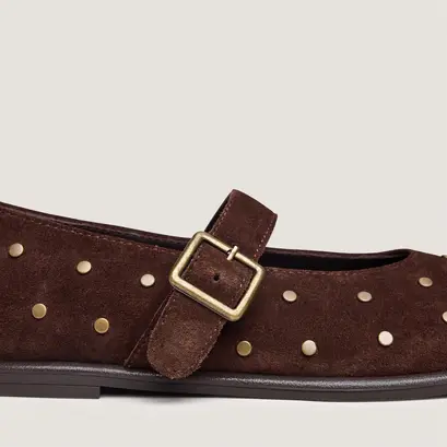 Ballerines &agrave; boucles et &agrave; rivets en cro&ucirc;te marron | JOLIE | Jonak