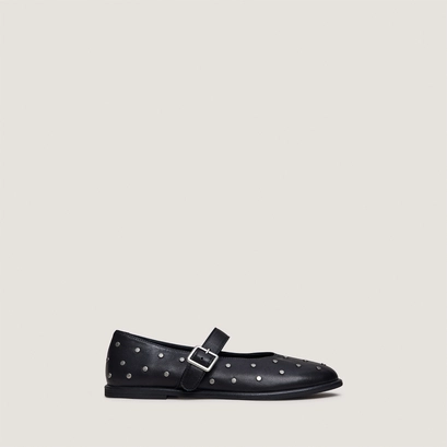 Ballerines &agrave; boucles et &agrave; rivets en cuir noir | JOLIE | Jonak