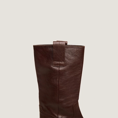 Bottes &agrave; bouts ronds en cuir grain&eacute; marron | BICHETTE | Jonak