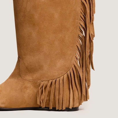 Bottes &agrave; franges et bouts ronds en cro&ucirc;te beige fonc&eacute; | DALILA | Jonak