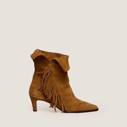 Bottines &agrave; franges et bouts pointus en cro&ucirc;te tabac | VELINA