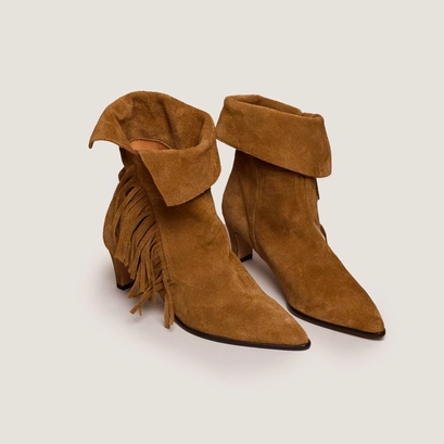 Bottines &agrave; franges et bouts pointus en cro&ucirc;te tabac | VELINA