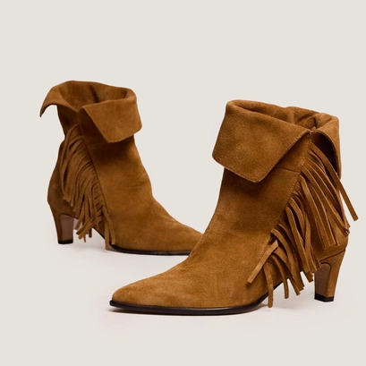 Bottines &agrave; franges et bouts pointus en cro&ucirc;te tabac | VELINA