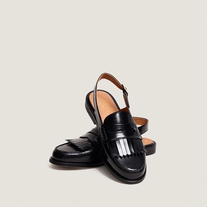 Mocassins &agrave; bouts arri&egrave;res ouverts en cuir glac&eacute; noir | AUDELLE