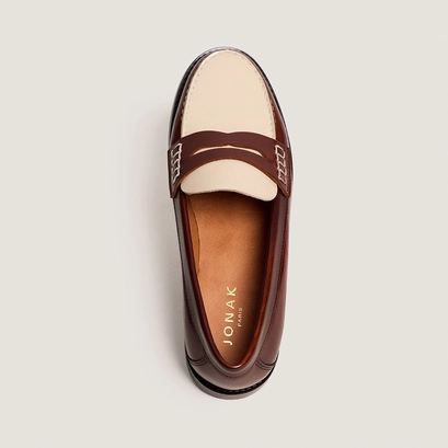 Mocassins &agrave; plateau pinc&eacute; en cuir glac&eacute; marron et &eacute;cru | AUDELYA | Jonak