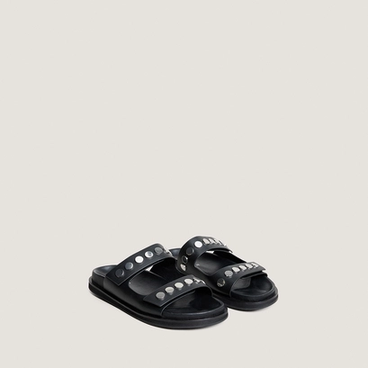 Mules &agrave; doubles lani&egrave;res en cuir noir | WALO | Jonak