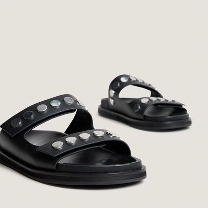 Mules &agrave; doubles lani&egrave;res en cuir noir | WALO | Jonak