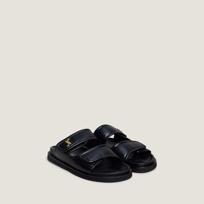 Mules &agrave; monogrammes en cuir noir | WIN | Jonak