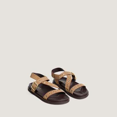 Sandales &agrave; brides et &oelig;illets en cro&ucirc;te taupe | WIZON | Jonak