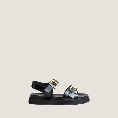 Sandales &agrave; doubles lani&egrave;res en cuir noir | WAF | Jonak
