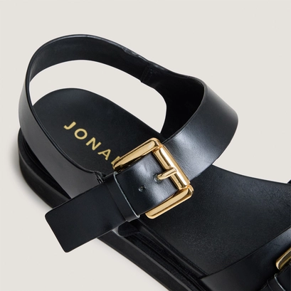 Sandales &agrave; doubles lani&egrave;res en cuir noir | WAF | Jonak