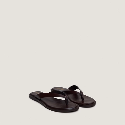 Tongs en cuir marron fonc&eacute; | WITTY