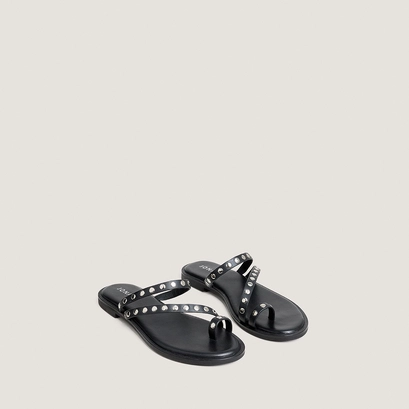 Sandales plates &agrave; fines brides en cuir noir | WICKET | Jonak