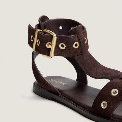 Sandales structur&eacute;es &agrave; brides chevilles en cro&ucirc;te marron fonc&eacute; | WIZZ | Jonak