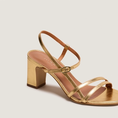 Sandales &agrave; talons et brides en cuir m&eacute;tallis&eacute; or | VICOMTE | Jonak