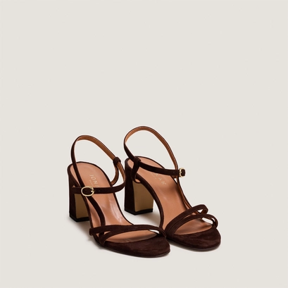 Sandales &agrave; talons et brides en velours marron | VICOMTE | Jonak