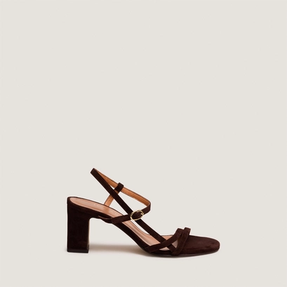Sandales &agrave; talons et brides en velours marron | VICOMTE | Jonak
