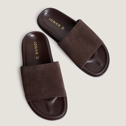 Mules plates en cro&ucirc;te marron fonc&eacute; | WARNER | Jonak