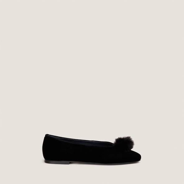 Ballerines &agrave; pompons en velours noir | DIZON | Jonak