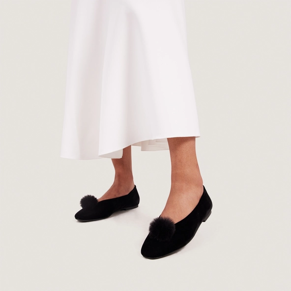Ballerines &agrave; pompons en velours noir | DIZON | Jonak