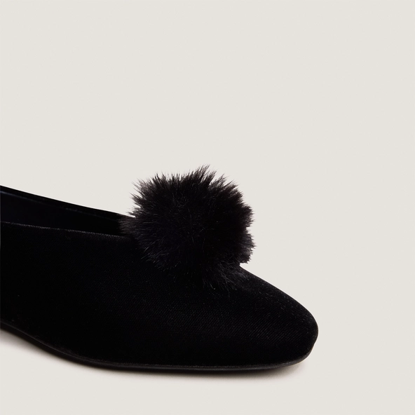 Ballerines &agrave; pompons en velours noir | DIZON | Jonak