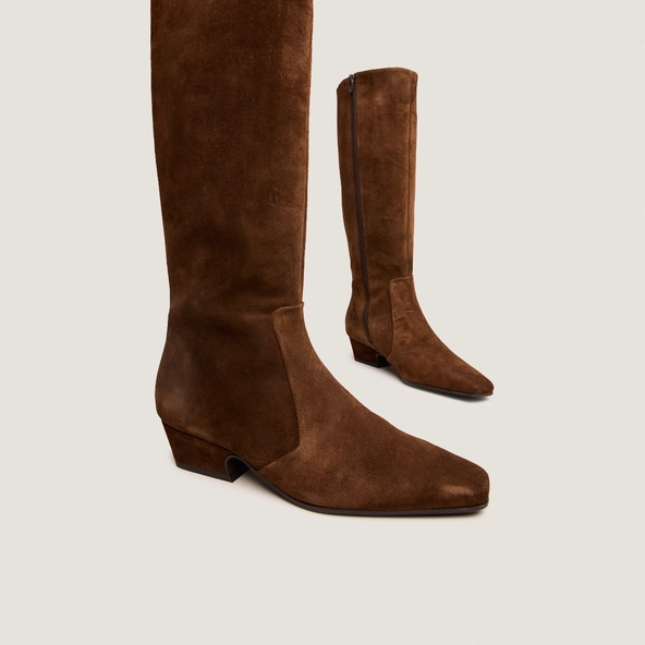Bottes &agrave; talons biseaut&eacute;s en croute marron | DOMIA | Jonak