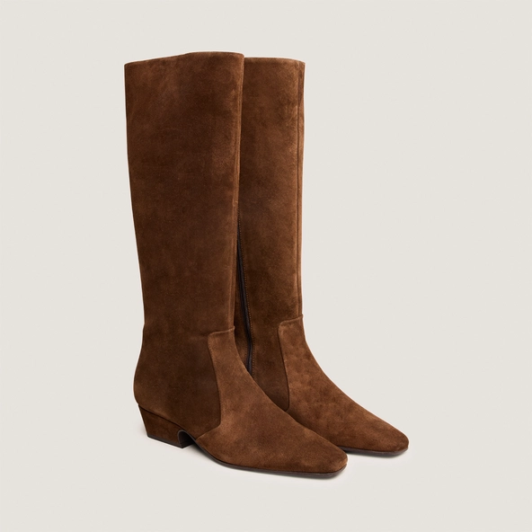 Bottes &agrave; talons biseaut&eacute;s en croute marron | DOMIA | Jonak