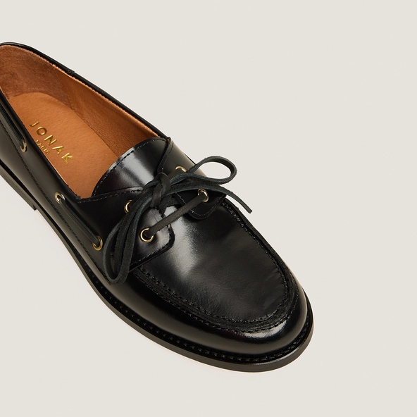 Mocassins &agrave; lacets en cuir glac&eacute; noir | AULGA | Jonak