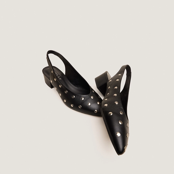 Ballerines à bouts pointus et rivets en cuir noir | VINCENT | Jonak
