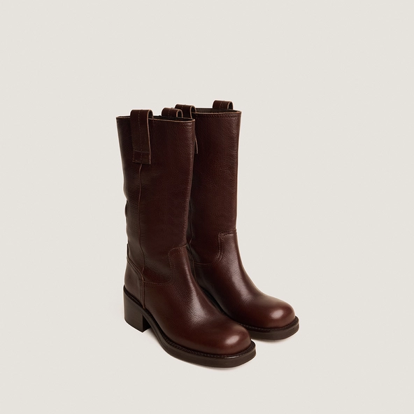 Bottes à bouts ronds en cuir grainé marron | BICHETTE | Jonak