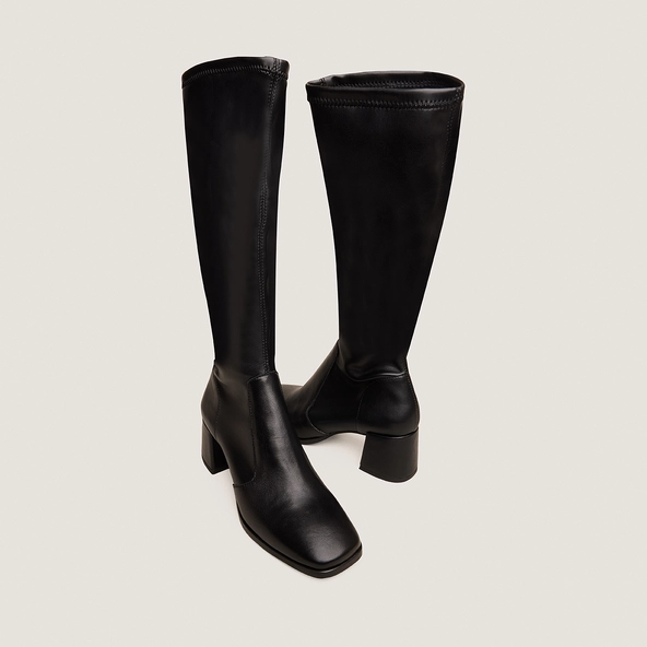 Bottes à talons en cuir noir et stretch noir | AUGUSTA | Jonak