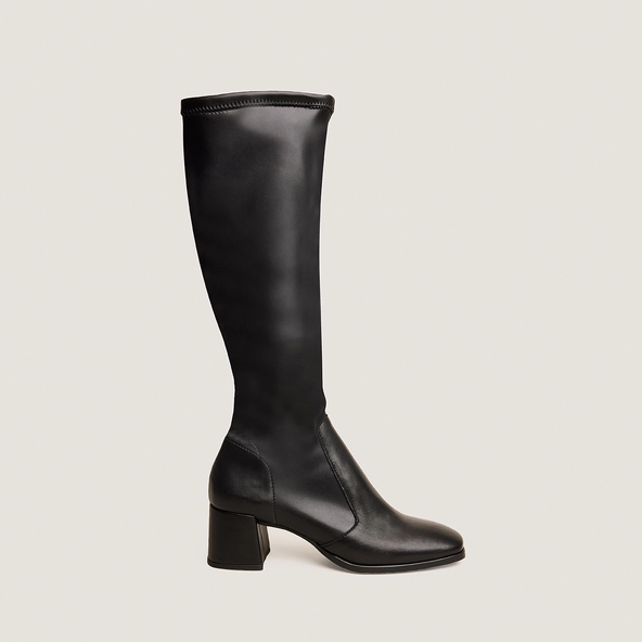 Bottes à talons en cuir noir et stretch noir | AUGUSTA | Jonak